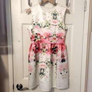 Satin Sleeveless Pint & Red Floral Sundress Sz M